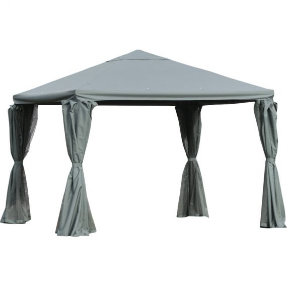 Outsunny 3(m) Garden Gazebo Canopy Party Tent Garden Pavilion Patio Shelter Aluminum Frame with Curtains, Netting Sidewalls, Grey 84C-202 5056399150708