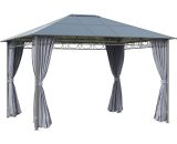 Outsunny 3.6 x 3(m) Hardtop Gazebo with UV Resistant Polycarbonate Roof, Steel & Aluminum Frame, Garden Pavilion with Curtains, Grey 84C-212V01 5056399145674