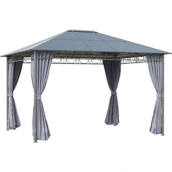 Outsunny 3.6 x 3(m) Hardtop Gazebo with UV Resistant Polycarbonate Roof, Steel & Aluminum Frame, Garden Pavilion with Curtains, Grey 84C-212V01 5056399145674