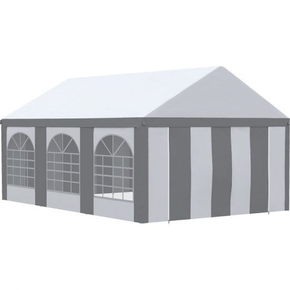 Outsunny 6 x 4m Galvanised Party Tent, Marquee Gazebo with Sides, Six Windows and Double Doors, for Parties, Wedding and Events, White and Grey 84C-375V02GY 5056602934125
