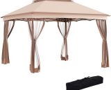 Outsunny 3 X 3(m) Meters Metal Gazebo Party Canopy Garden Pop Up Tent Outdoor Sun Shelter w/ Net Curtain Zipper Door - Khaki 840-166 5056029885093