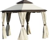 Outsunny 3.4m Steel Gazebo Canopy Party Tent Garden Pavilion Patio Shelter with Curtains & 2 Tier Roof, Beige 84C-209 5056399145698