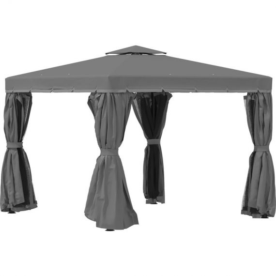 Outsunny 3 x 3(m) Patio Gazebo Canopy Garden Pavilion Tent Shelter Marquee with 2 Tier Water Repellent Roof, Mosquito Netting and Curtains, Dark Grey 84C-269LG 5056534564926