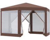 Outsunny Hexagonal Garden Gazebo Patio Party Outdoor Canopy Tent Sun Shelter with Mosquito Netting and Zipped Door, Brown 840-169V01CF 5056602960124