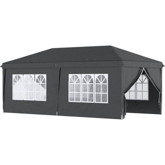 Outsunny 3 x 6 m Pop Up Gazebo with Sides and Windows, Height Adjustable Party Tent with Storage Bag for Garden, Camping, Event, Black 84C-425V01BK 5061025036554