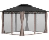 Outsunny 3.6 x 3 (m) Outdoor Polycarbonate Gazebo, Double Roof Hard Top Gazebo with Nettings & Curtains for Garden, Lawn, Patio 84C-364V01KK 5056725359812