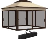 Outsunny 3 x 3(m) Pop Up Gazebo, Height Adjustable Instant Event Shelter with Netting and Carrying Bag, Beige 84C-463V00BG 5056725363529