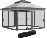 Outsunny 3 x 3(m) Pop Up Gazebo, Height Adjustable Instant Event Shelter with Netting and Carrying Bag, Grey 84C-463V00LG 5056725363567
