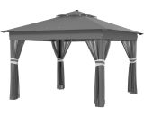 Outsunny 3 x 3(m) Pop Up Gazebo Party Tent with Solar-Powered LED Lights, Adjustable Event Shelter with Curtain, Netting, Grey 84C-483V00BK 5056725369637