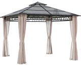 Outsunny 3 x 3 (m) Outdoor Polycarbonate Gazebo, Double Roof Hard Top Gazebo with Galvanized Steel Frame, Nettings & Curtains 84C-364V00KK 5056602933005