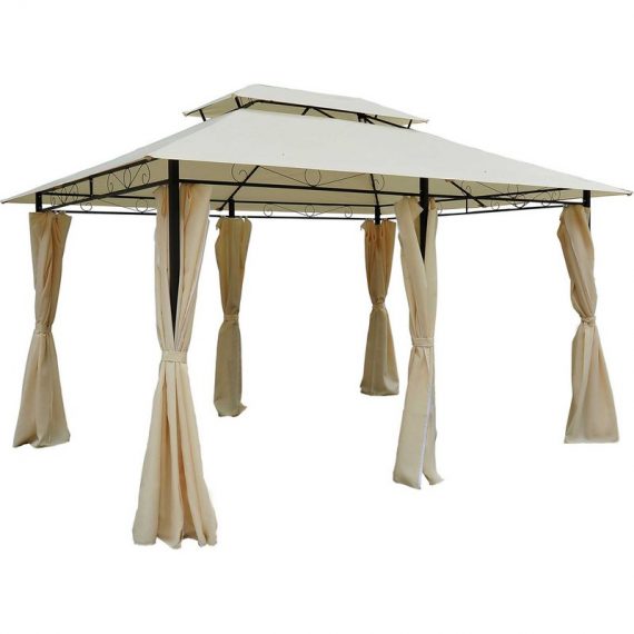 Outsunny 4m x 3(m) Metal Gazebo Canopy Party Tent Garden Pavillion Patio Shelter Pavilion with Curtains Sidewalls Beige 01-0154 5060265998769