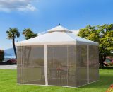 Outsunny 300x300cm Garden Gazebo Double Top Outdoor Canopy Patio Event Party Tent Backyard Sun Shade with Mesh Curtain Beige 84C-028 5056029882894