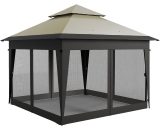 Outsunny 3 x 3(m) Pop Up Gazebo with Mosquito Netting, 1 Person Easy up Marquee Party Tent with 1-Button Push, Double Roof, Sandbags 84C-505V00LG 5056725389352
