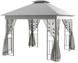 Outsunny 3(m) x 3(m)  Double Roof Outdoor Garden Gazebo Canopy Shelter with Netting, Solid Steel Frame, Light Grey 84C-100V00LG 5056725384234