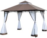 Outsunny 3 x 3 m Garden Metal Gazebo Square Outdoor Party Wedding Canopy Shelter w/Mesh, Brown 84C-010CF 5056029890578