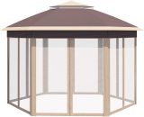 Outsunny Hexagon Pop Up Gazebo Outdoor Patio Gazebo Double Roof Instant Shelter with Netting, 3 x 4m, Khaki 84C-120MX 5056725371456