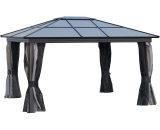 Outsunny 4 x 3.6m Hardtop Gazebo with UV Resistant Polycarbonate Roof & Aluminium Frame, Garden Pavilion with Mosquito Netting and Curtains 84C-049V02 5056534554200