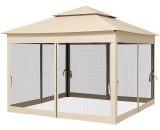 Outsunny 3 x 3(m) Pop Up Gazebo, Double-roof Garden Tent with Netting and Carry Bag, Party Event Shelter for Outdoor Patio, Cream White 84C-166V01CW 5056725383442