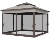 Outsunny 3 x 3(m) Pop Up Gazebo, Double-roof Garden Tent with Netting and Carry Bag, Party Event Shelter for Outdoor Patio, Light Grey 84C-166V01LG 5056725387365
