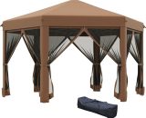 Outsunny 3.2m Pop Up Gazebo Hexagonal Canopy Tent Outdoor Sun Protection with Mesh Sidewalls, Handy Bag, Brown 84C-227BN 5056399151064