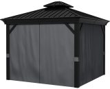 Outsunny 3 x 3.7m Outdoor Hardtop Gazebo Canopy Aluminum Frame with 2-Tier Roof & Mesh Netting Sidewalls for Patio, Dark Grey 84C-204V04CG 5056725390686