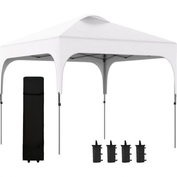 Outsunny 3 x 3 (M) Pop Up Gazebo, Foldable Canopy Tent with Carry Bag with Wheels and 4 Leg Weight Bags for Outdoor Garden Patio Party, White 84C-262V01WT 5056725597313