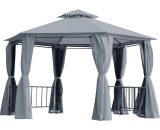 Outsunny Hexagon Gazebo Patio Canopy Party Tent Outdoor Garden Shelter w/ 2 Tier Roof & Side Panel - Grey 84C-052GY 5056534548728