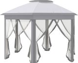 Outsunny Hexagon Patio Gazebo Pop Up Gazebo Outdoor Double Roof Instant Shelter with Netting, 4m x 4m, Grey 84C-120GY 5056534548568