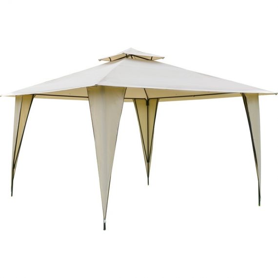 Outsunny 3.5x3.5m Side-Less Outdoor Canopy Tent Gazebo w/ 2-Tier Roof Steel Frame Garden Party Gathering Shelter Beige 84C-183BG 5056725542023