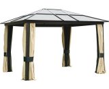 Outsunny 3.6 x 3(m) Hardtop Gazebo Canopy with Polycarbonate Roof and Aluminium Frame, Garden Pavilion with Mosquito Netting and Curtains, Brown 01-0865 5055974826595