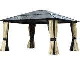 Outsunny 4 x 3.6(m) Hardtop Gazebo Canopy with Polycarbonate Roof and Aluminium Frame, Garden Pavilion with Mosquito Netting and Curtains 84C-042 5056725510268