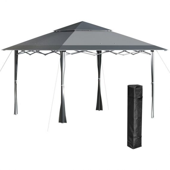 Outsunny 4 x 4m Pop-up Gazebo Double Roof Canopy Tent with Roller Bag & Adjustable Legs Outdoor Party, Steel Frame, Dark Grey 84C-229CG 5056534577292