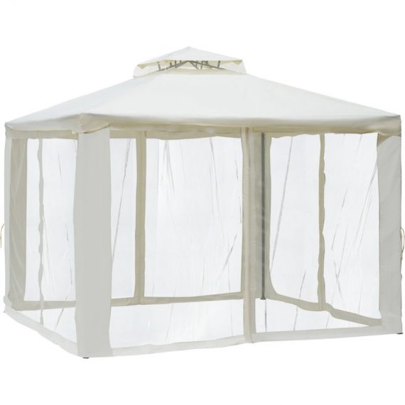 Outsunny 3 x 3 Meter Metal Gazebo Garden Outdoor 2-tier Roof Marquee Party Tent Canopy Pavillion Patio Shelter with Netting - Cream White 84C-133CW 5056029883983