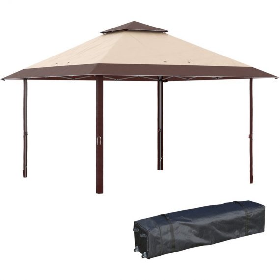 Outsunny 4 x 4m Pop-up Gazebo Double Roof Canopy Tent with UV Proof, Roller Bag & Adjustable Legs Outdoor Party, Steel Frame, Coffee 84C-229V01CF 5061025075621
